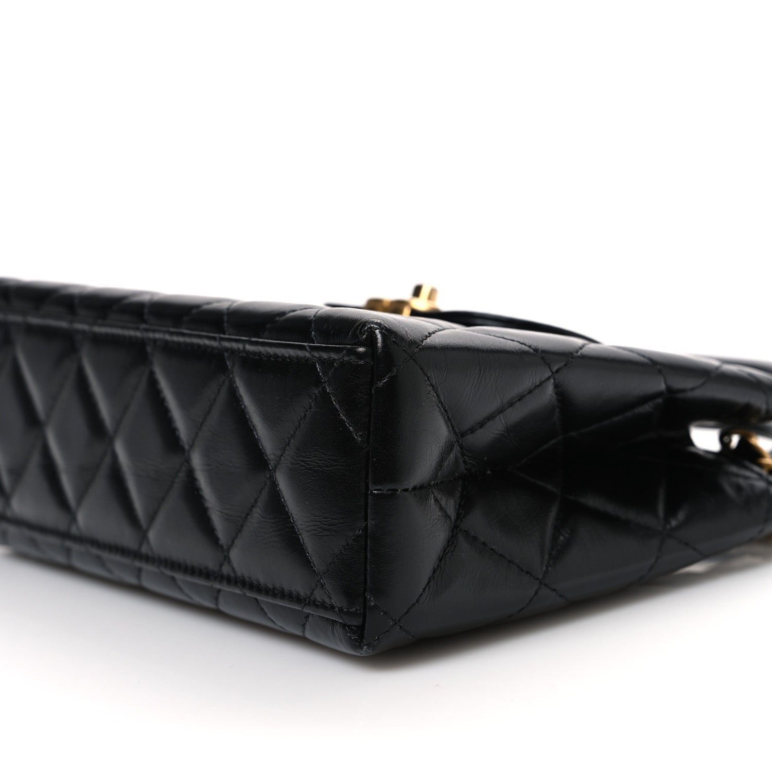 Shiny Aged Calfskin Quilted Nano Kelly Shopper Black