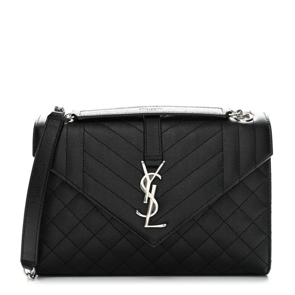 Grain De Poudre Textured Mixed Matelasse Triquilt Medium Monogram Satchel Black