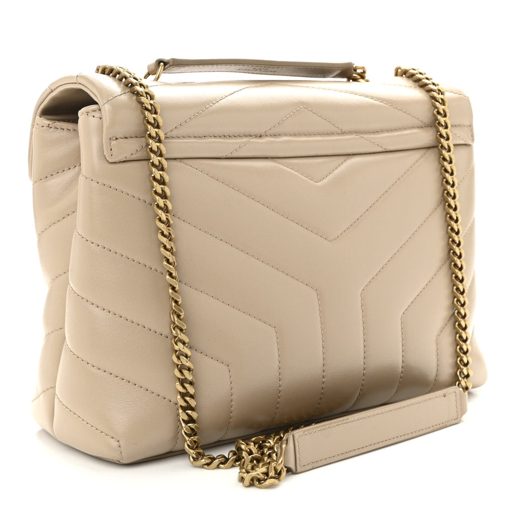 Calfskin Y Quilted Monogram Small Loulou Chain Satchel Dark Beige