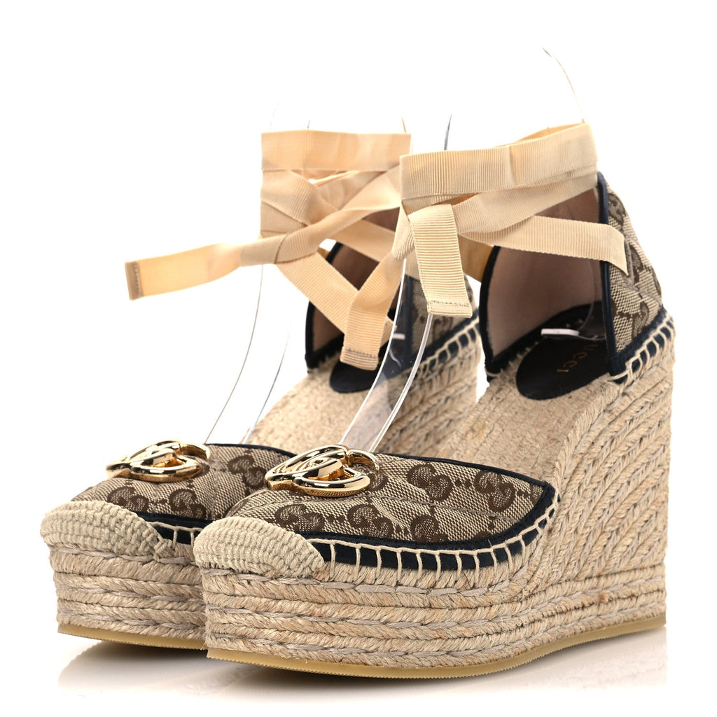 Monogram Matelasse GG Marmont Ankle Wrap Platform 35/120mm Espadrille Wedges 35 Beige Ebony Black Sand Storm