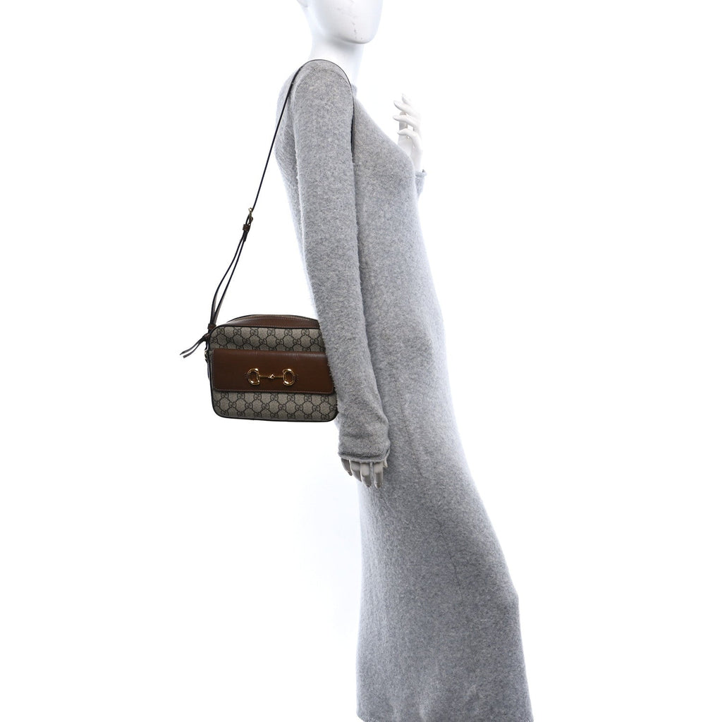 GG Supreme Monogram Small Horsebit 1955 Shoulder Bag Beige Brown Sugar