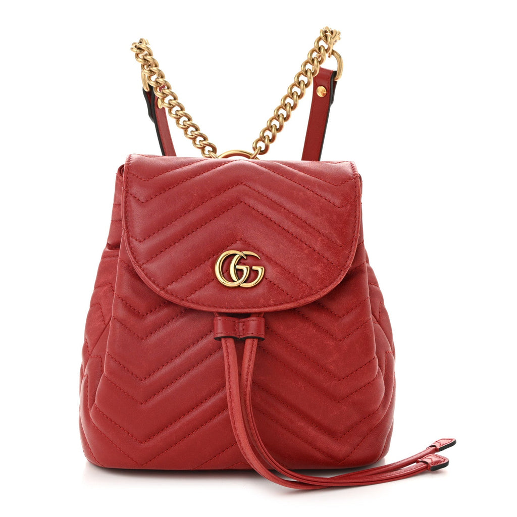 Calfskin Matelasse GG Marmont Flap Backpack Hibiscus Red