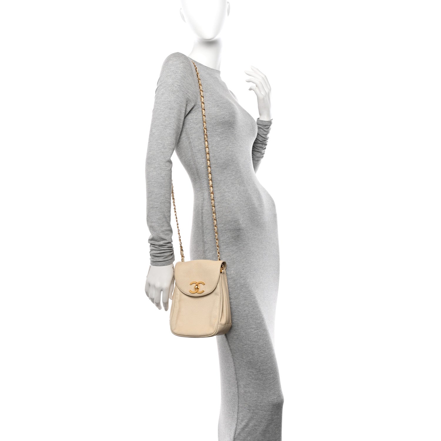 Caviar Vertical Chain Crossbody Ivory