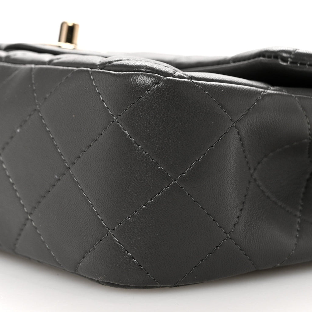 Lambskin Quilted Mini Rectangular Flap Dark Grey