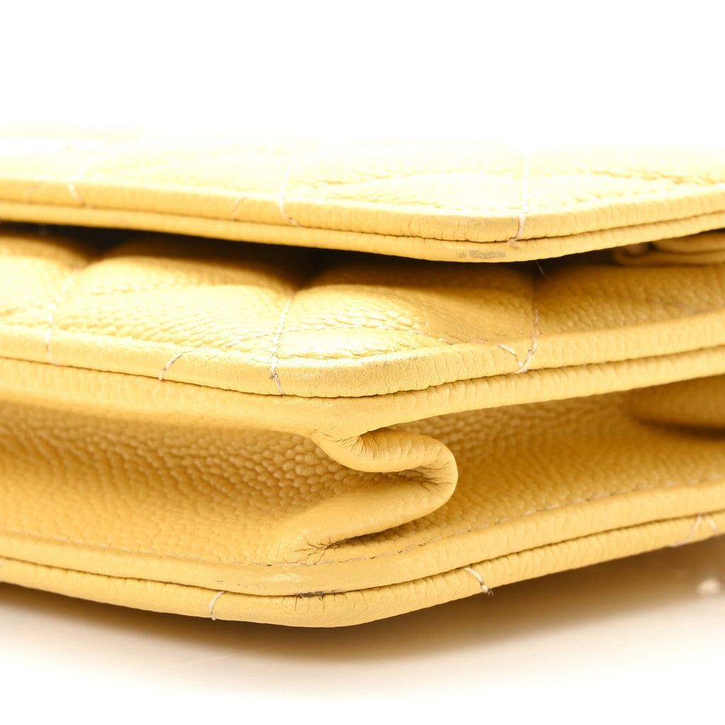 Caviar Quilted Tiny CC Wallet On Chain WOC Yellow