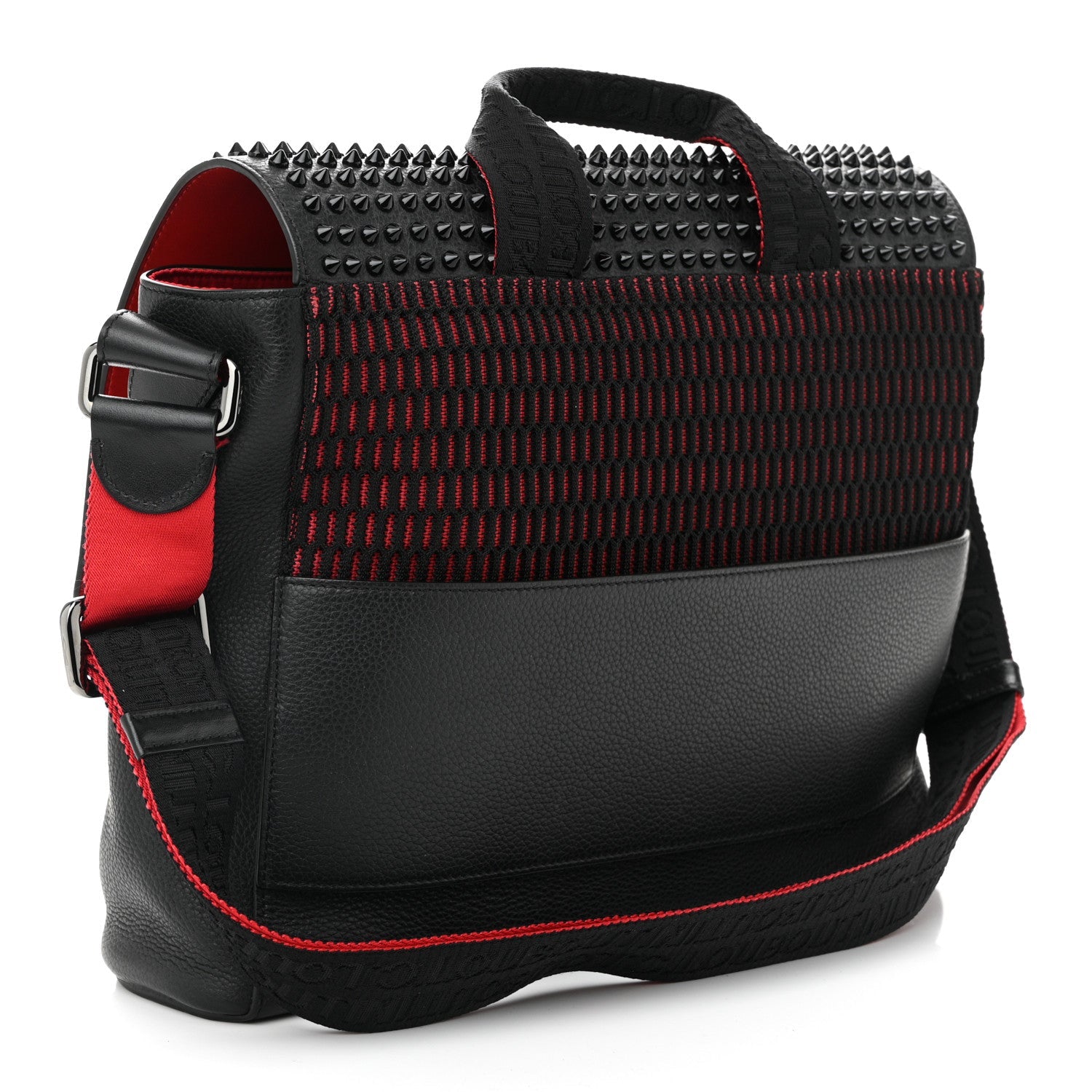 Calfskin Spikes Loubiclic Messenger Black