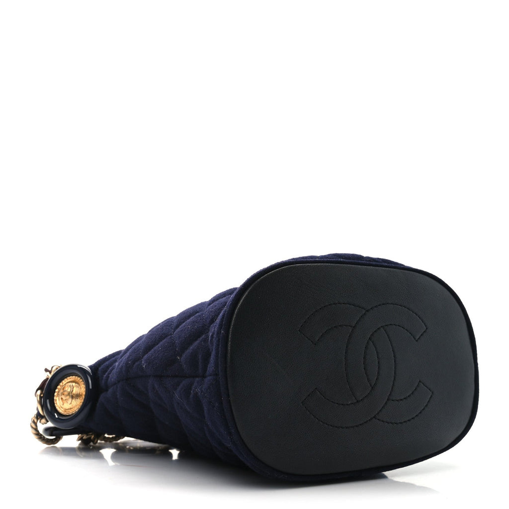 Wool Lambskin Quilted Paris Hamburg Charms Bucket Bag Dark Navy