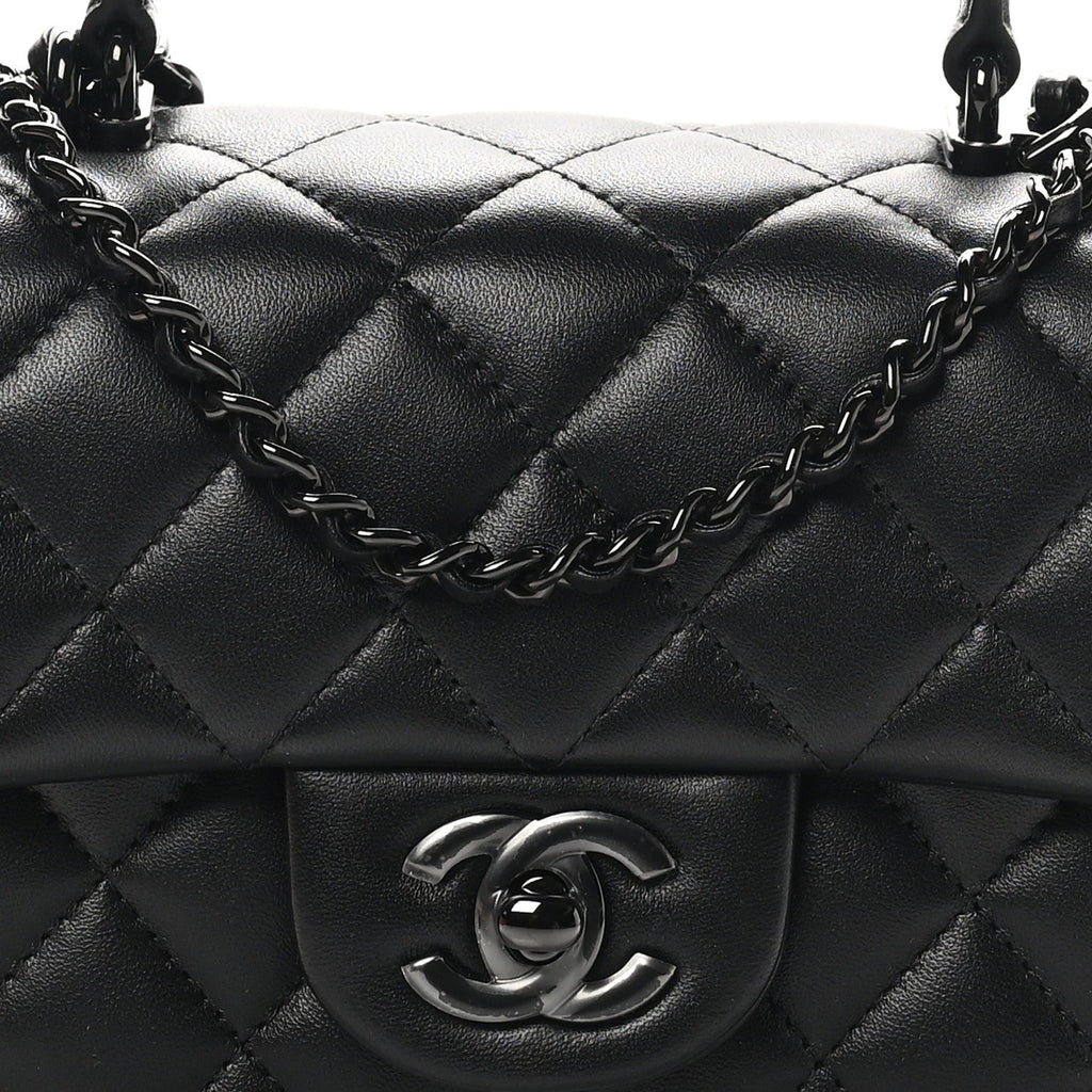 Lambskin Quilted Mini Top Handle Rectangular Flap So Black