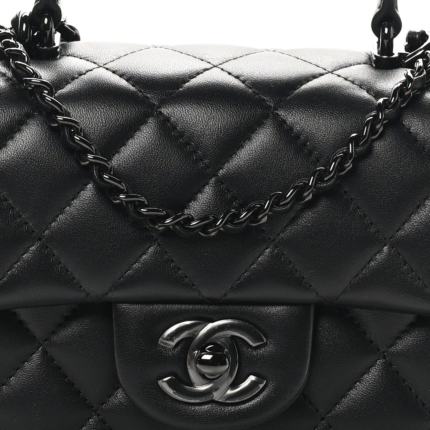 Lambskin Quilted Mini Top Handle Rectangular Flap So Black