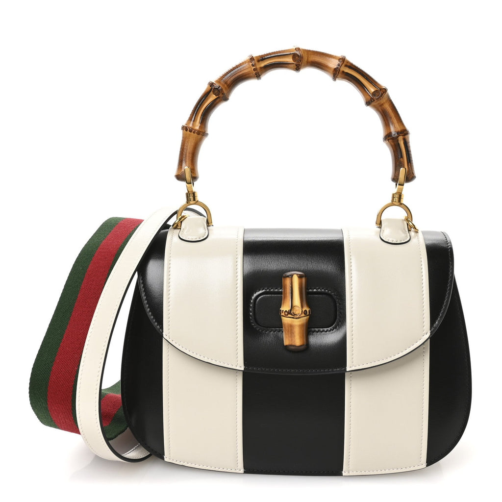 Boarded Dyana Lux Calfskin Web Monochrome Medium Bamboo 1947 Top Handle Bag Black White