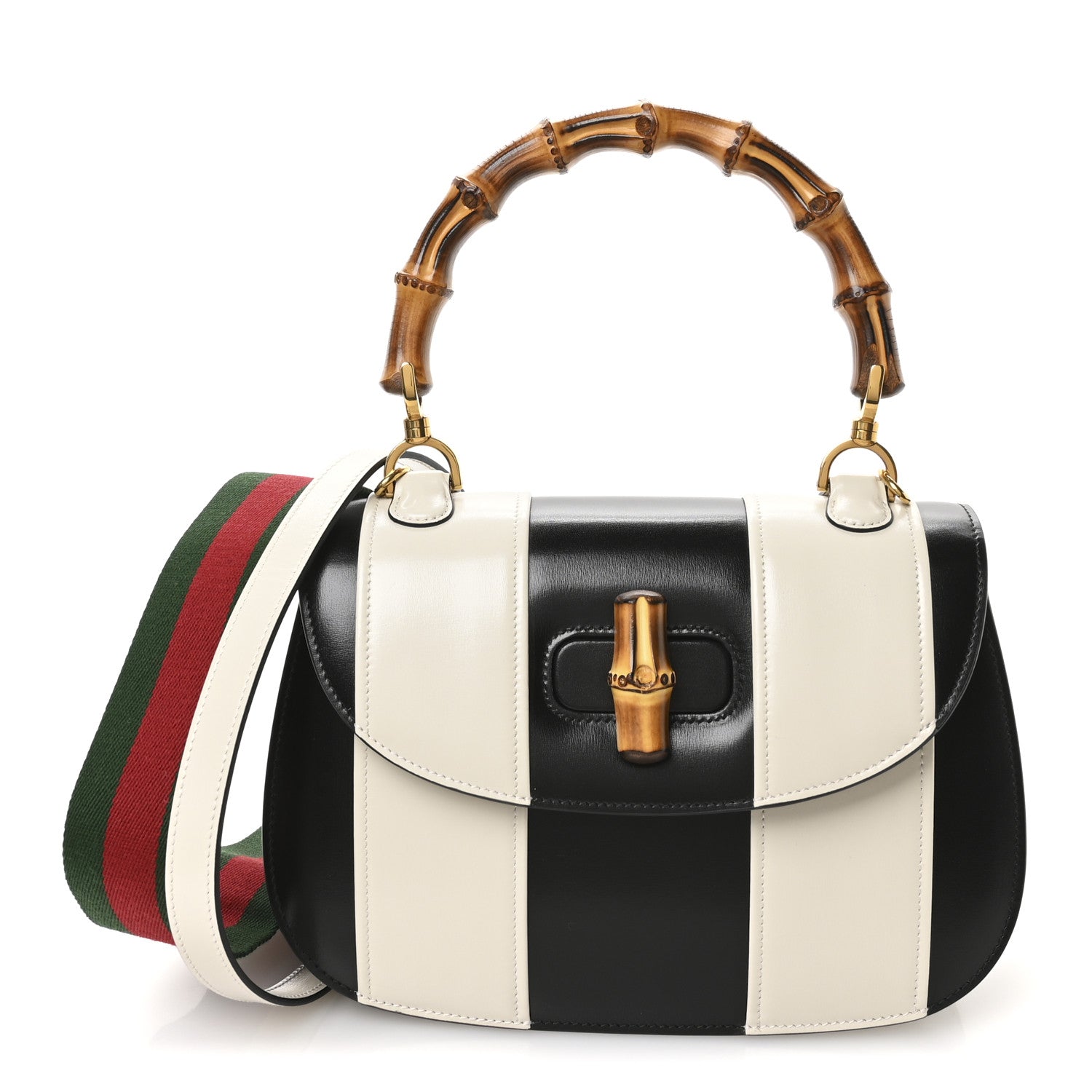 Boarded Dyana Lux Calfskin Web Monochrome Medium Bamboo 1947 Top Handle Bag Black White