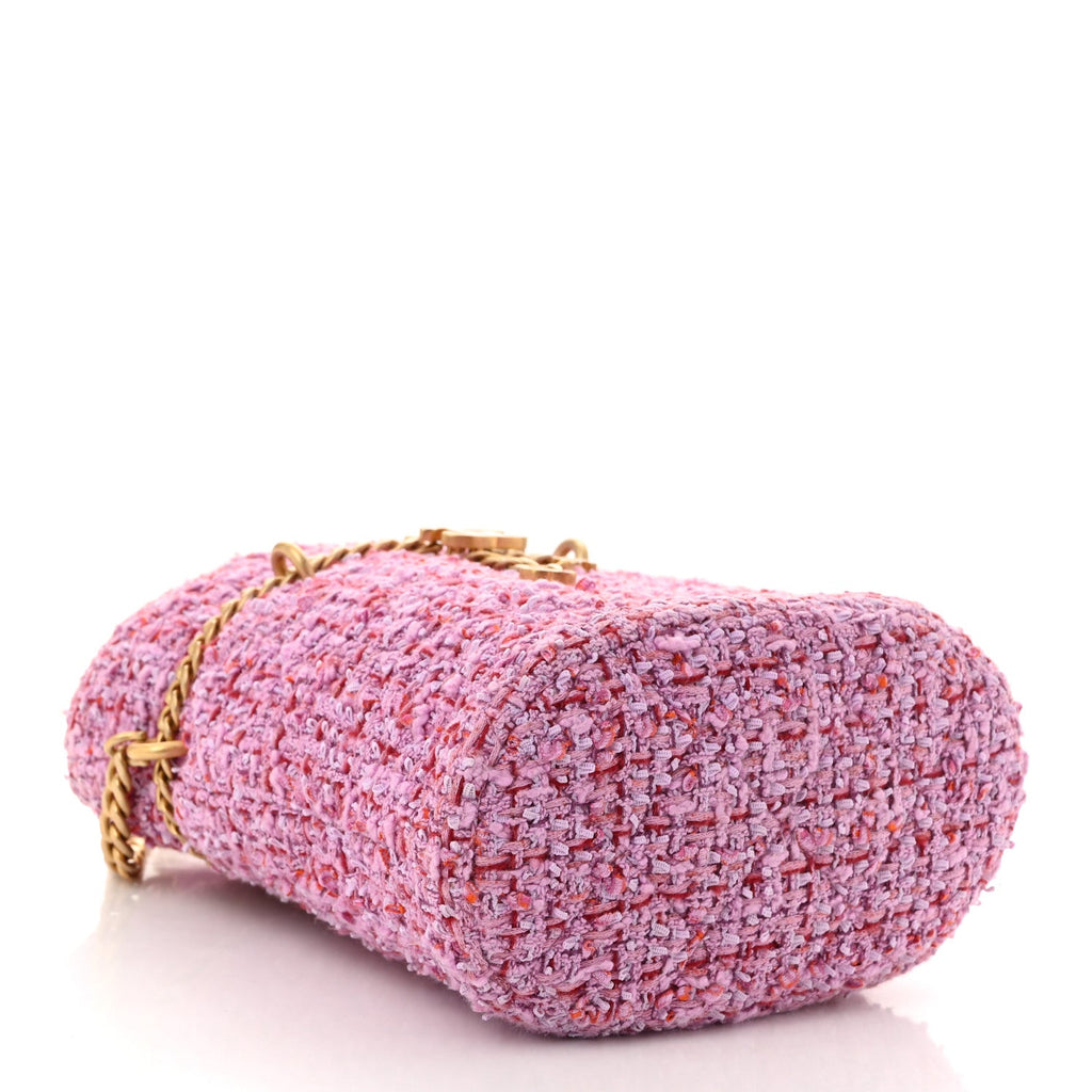 Tweed Enamel Quilted Pending CC Bucket Drawstring Bag Pink Purple