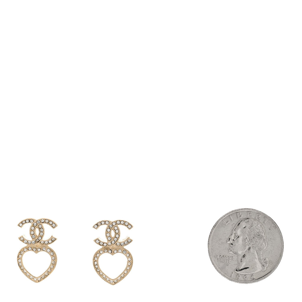 Metal Crystal CC Heart Drop Earrings Gold