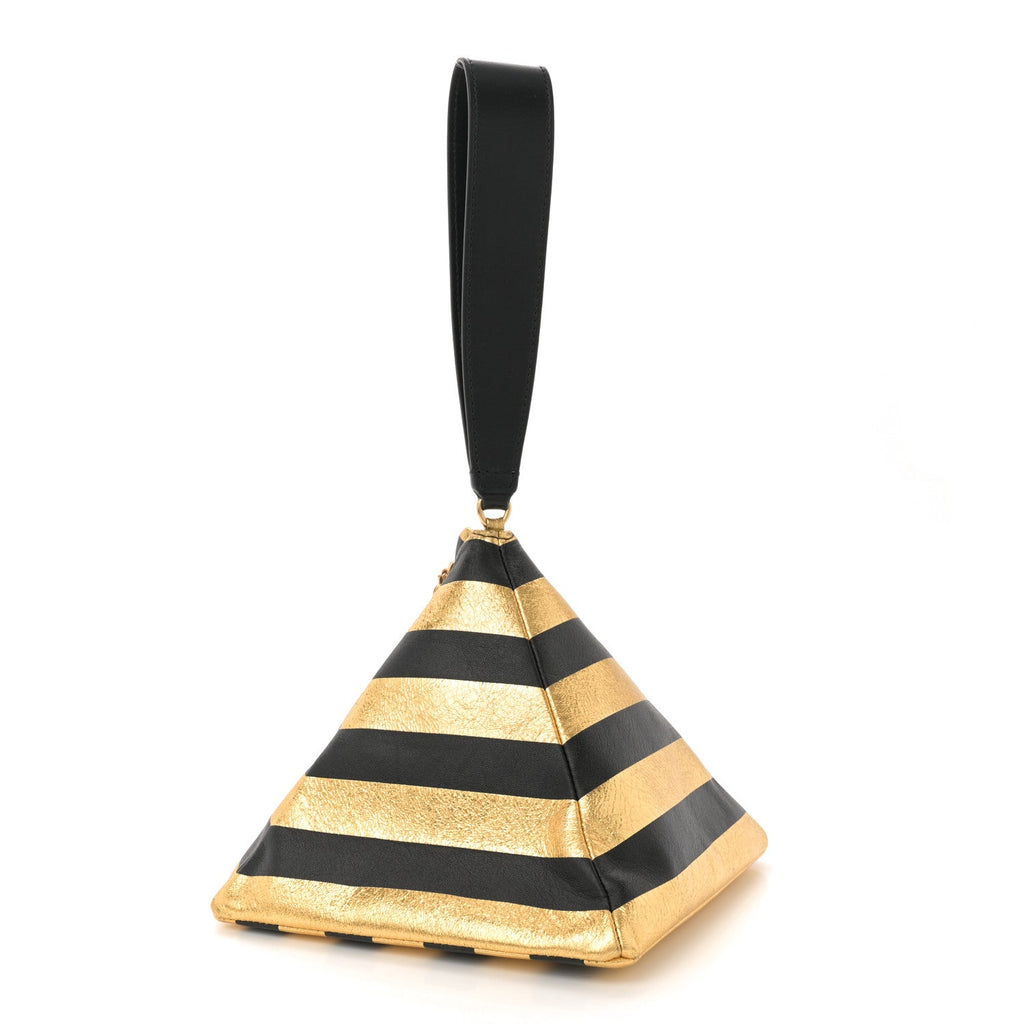 Metallic Lambskin CC Kheops Pyramid Bag Gold Black