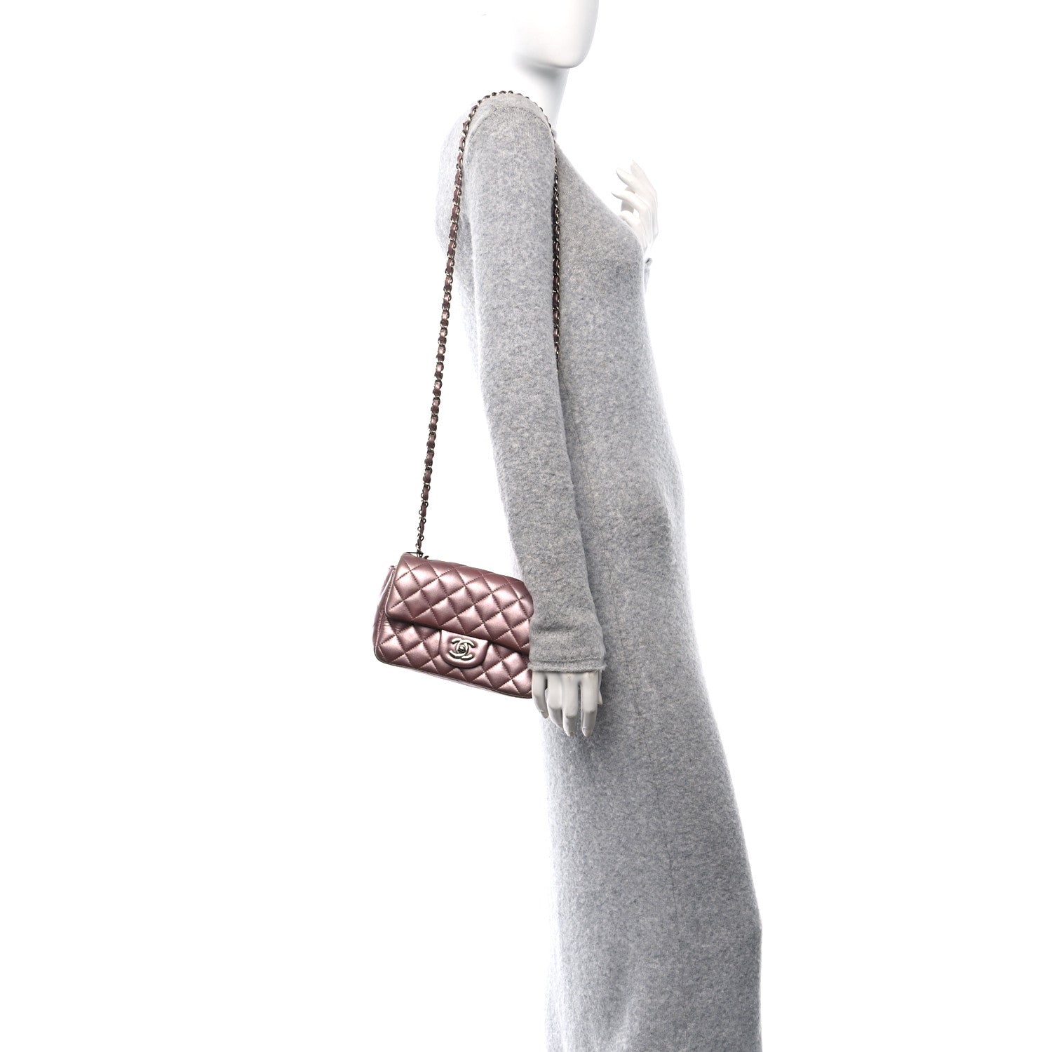 Metallic Lambskin Quilted Mini Rectangular Flap Pink