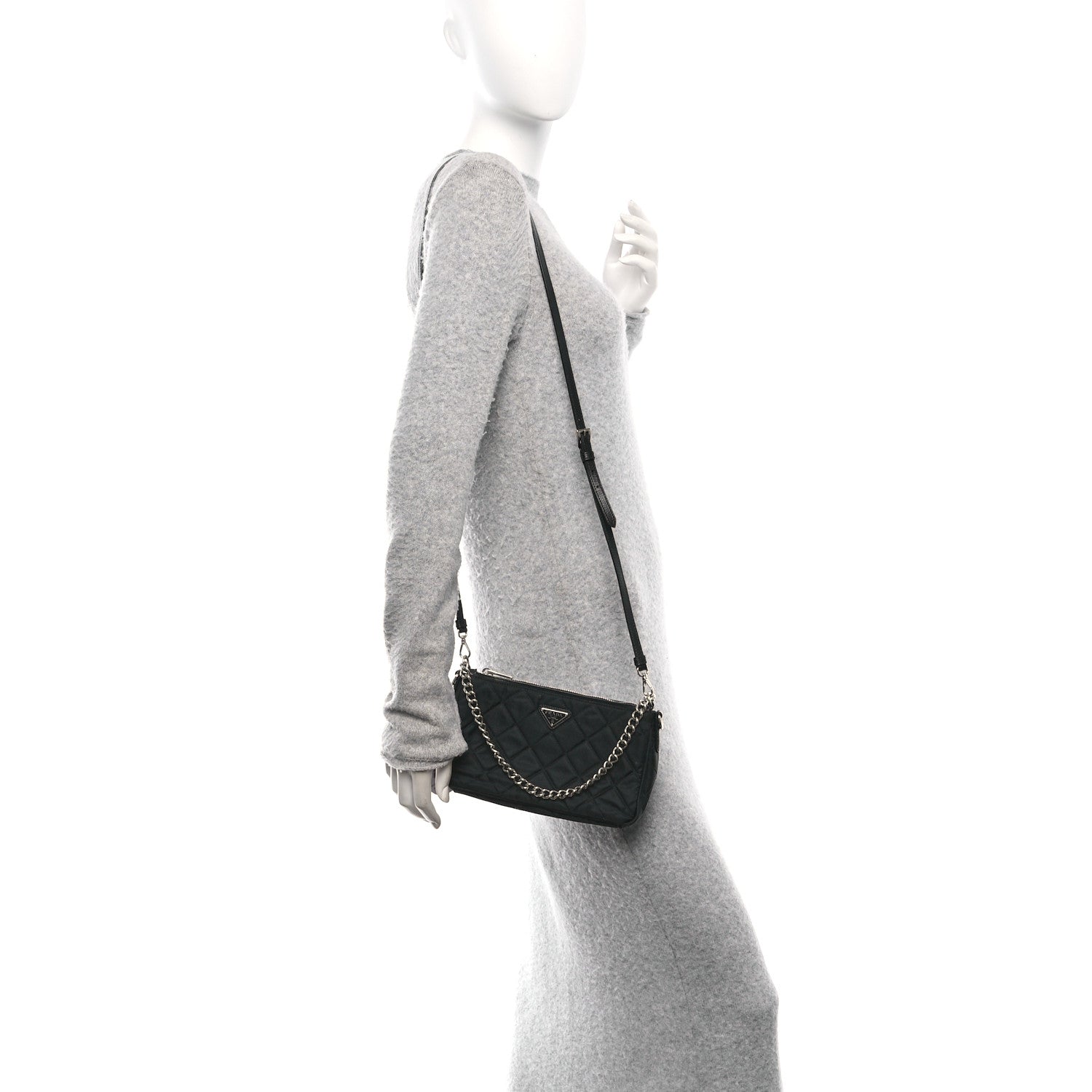 Nylon Tessuto Impuntu Quilted Crossbody Bag Black