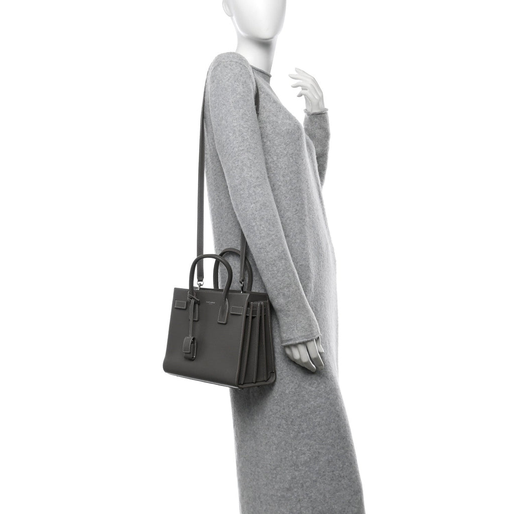 Grained Calfskin Topstich Baby Sac De Jour Grey