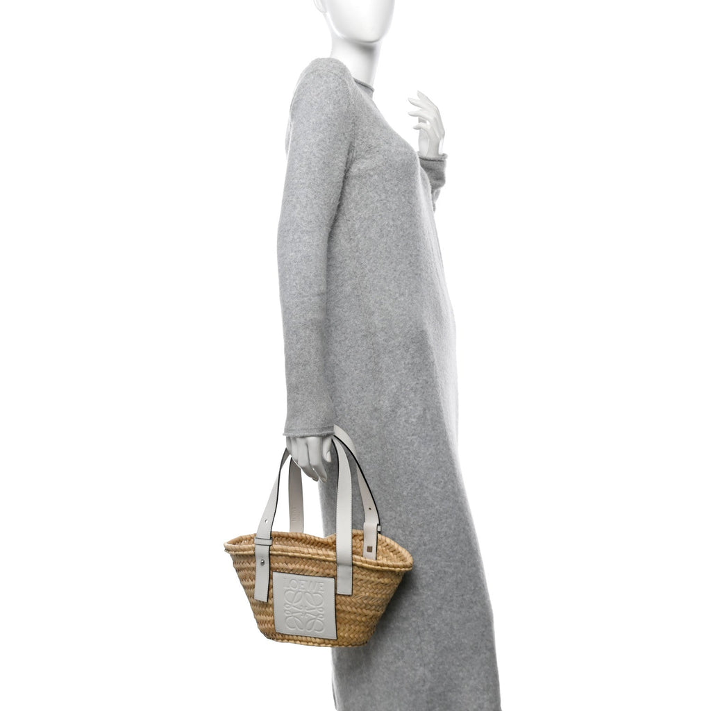 Raffia Mini Basket Tote Bag Natural White