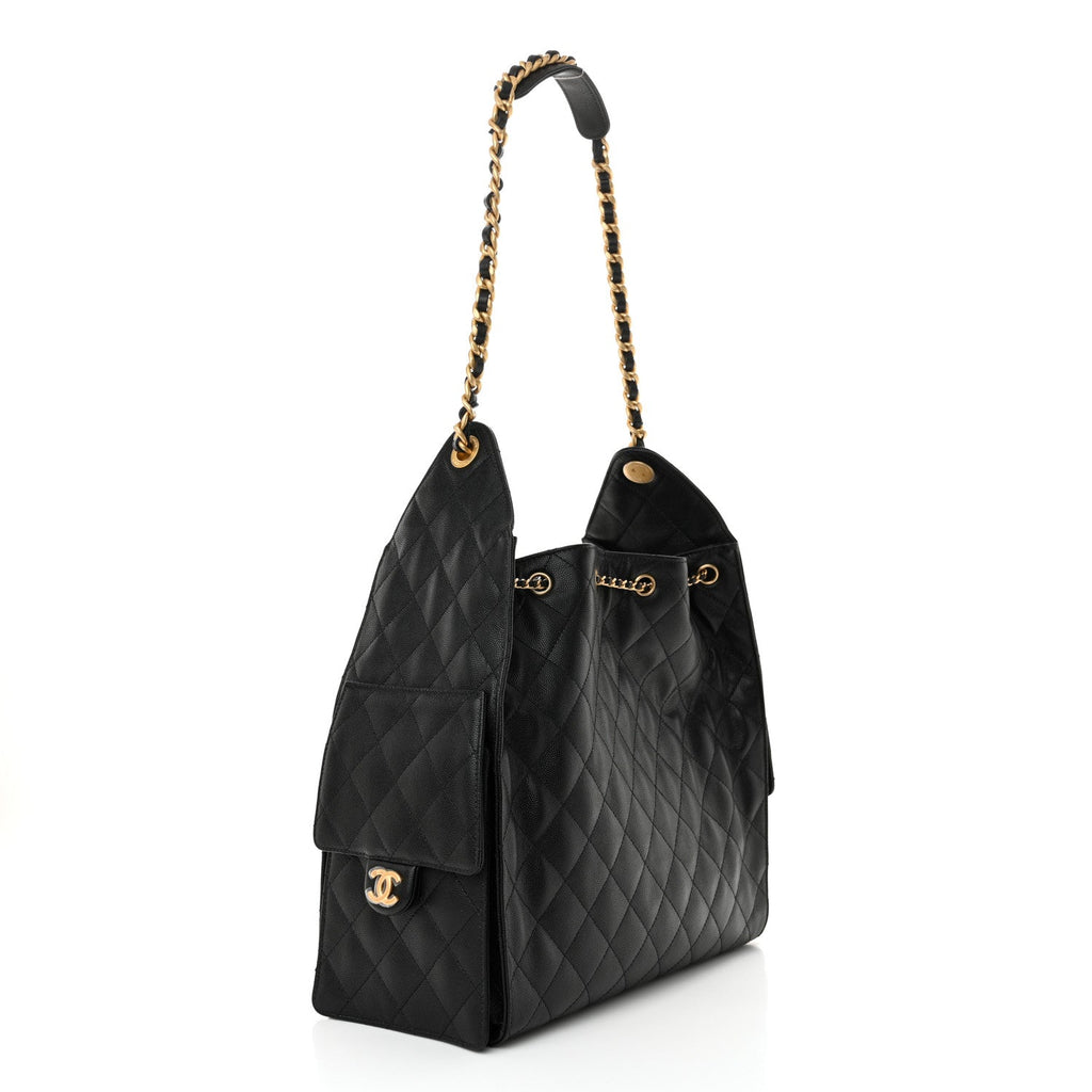 Caviar Quilted Medium Chanel 25 Handbag Black