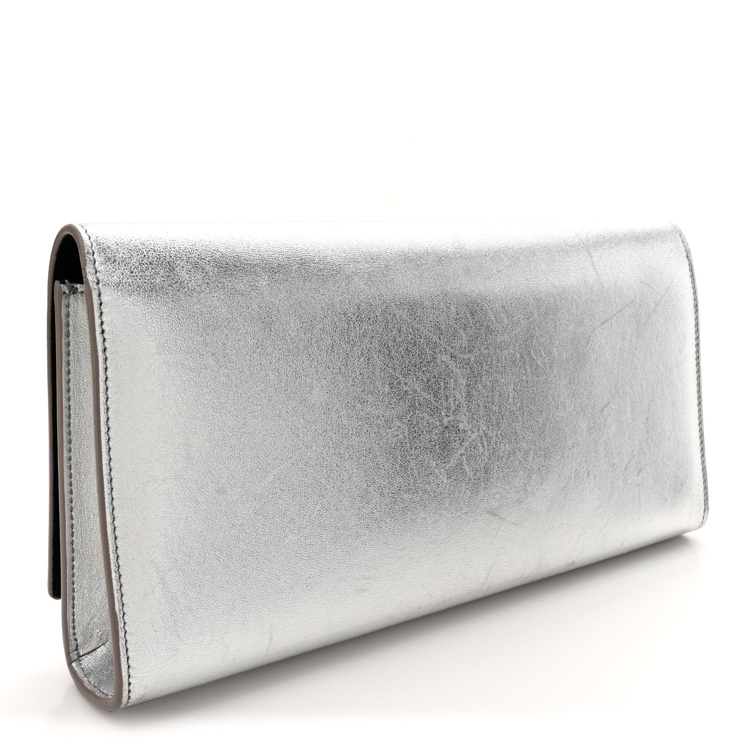 Textured Metallic Calfskin Classic Monogram Cassandre Clutch Silver