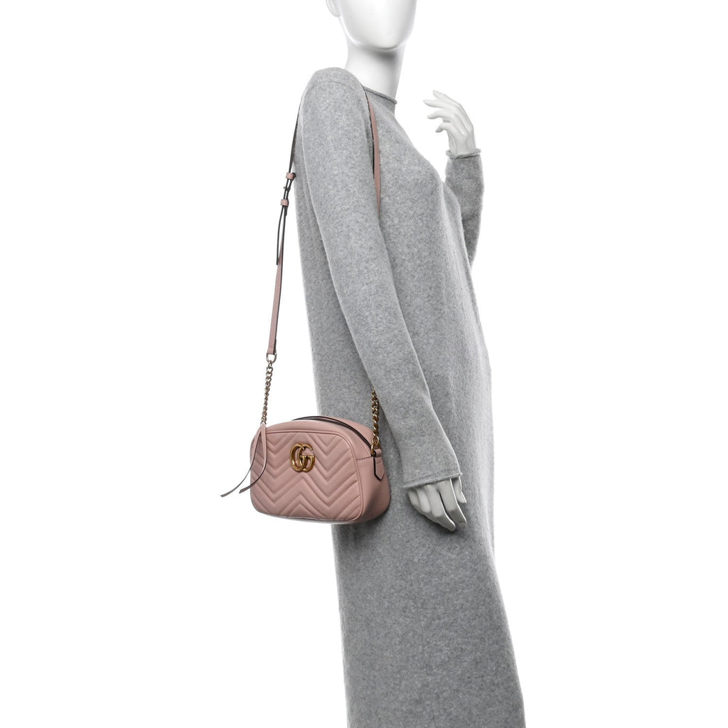 Calfskin Matelasse Small GG Marmont Chain Shoulder Bag Perfect Pink