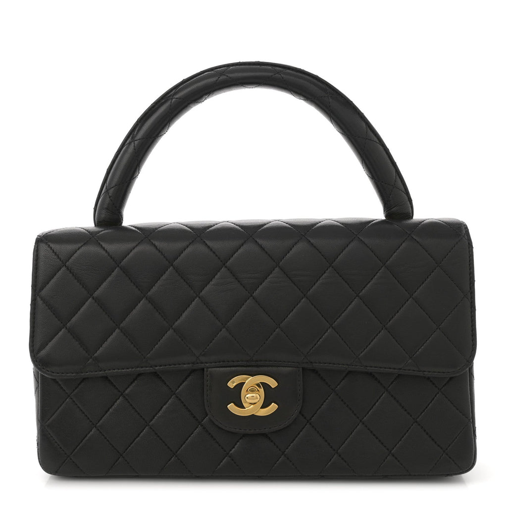 Lambskin Quilted Medium Rectangular Kelly Flap Bag Black