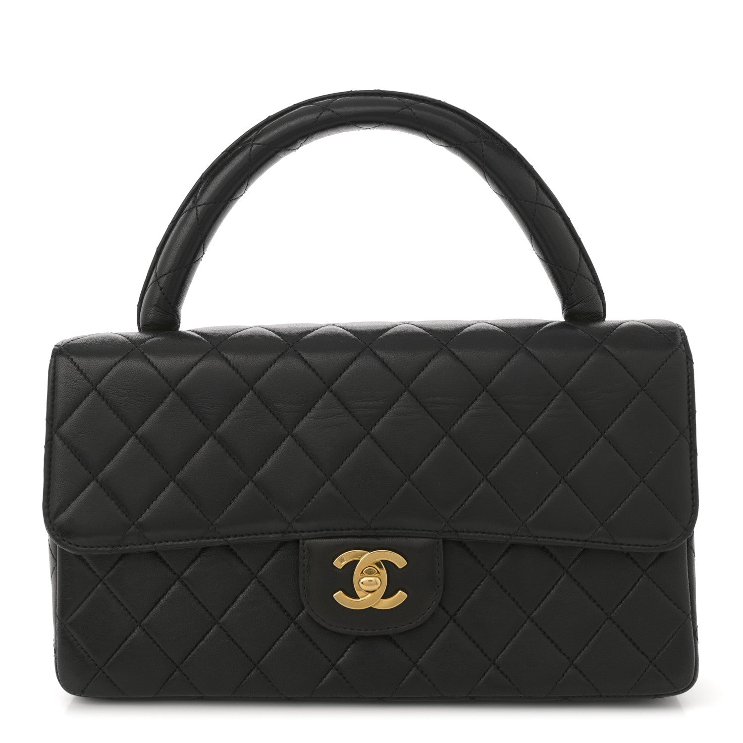 Lambskin Quilted Medium Rectangular Kelly Flap Bag Black