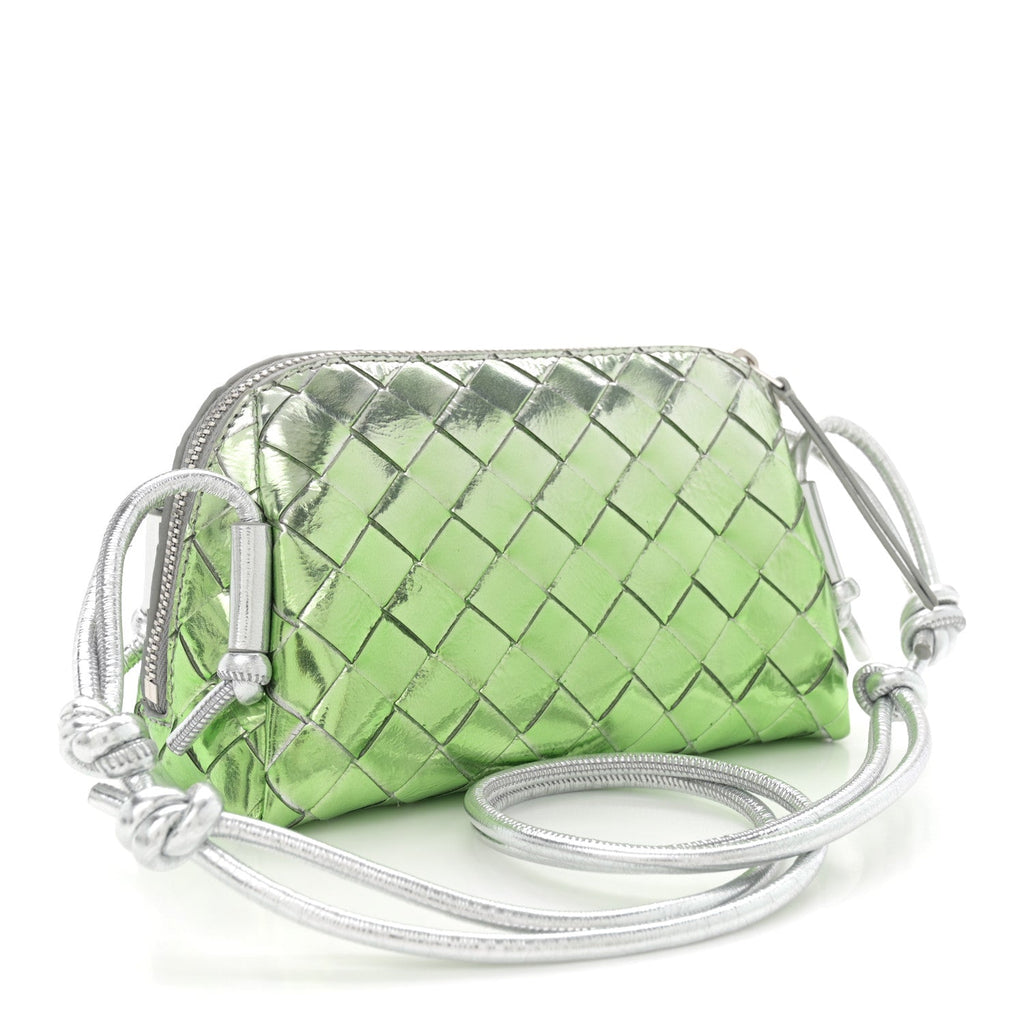 Metallic Nappa Intrecciato Concert Pouch Silver Fresh Mint