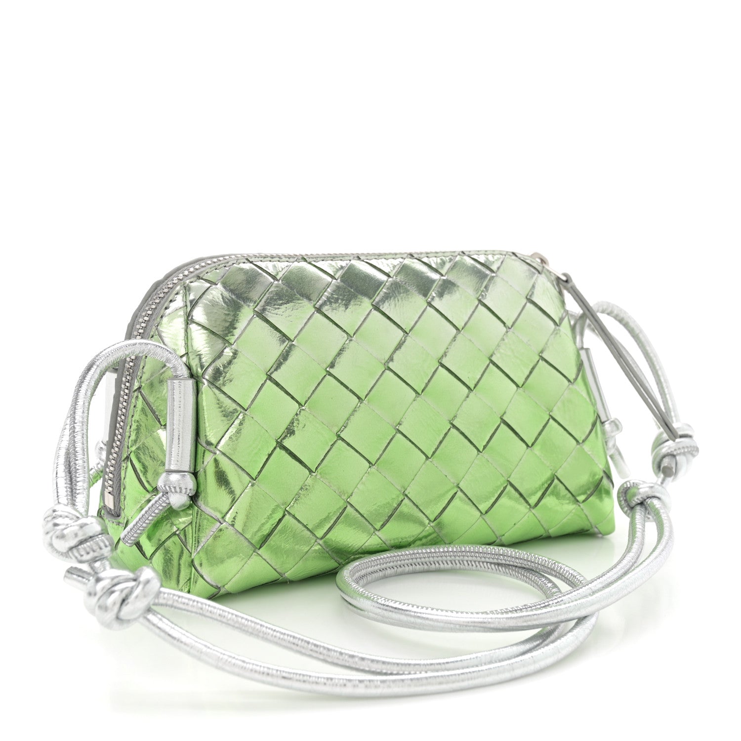 Metallic Nappa Intrecciato Concert Pouch Silver Fresh Mint