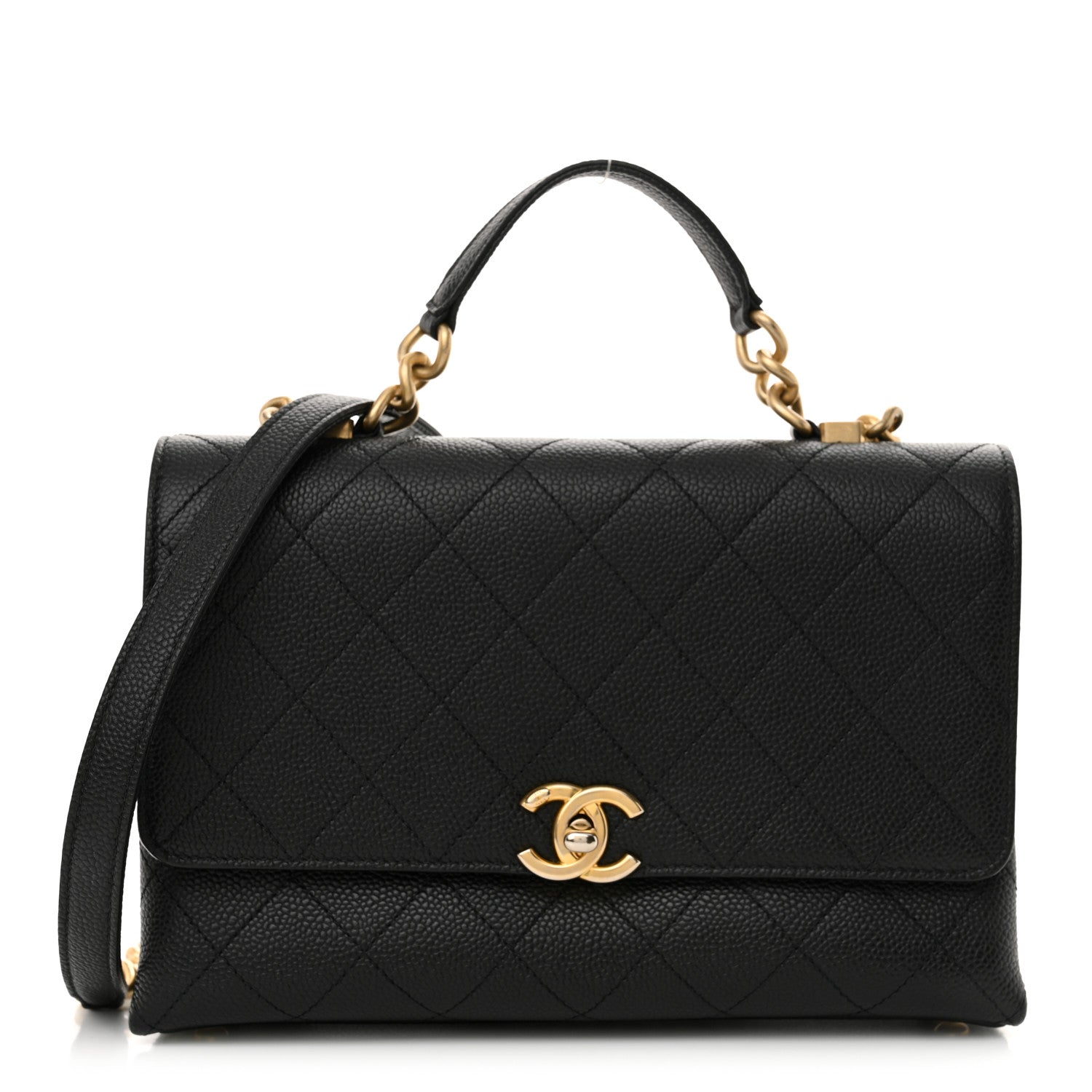 Grained Calfskin Small Stitched Flap Black