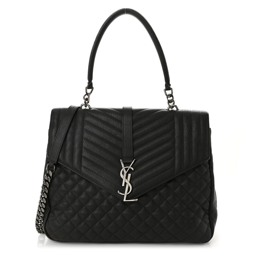 Sheepskin Tri-quilt Monogram Large College Satchel Asphalt