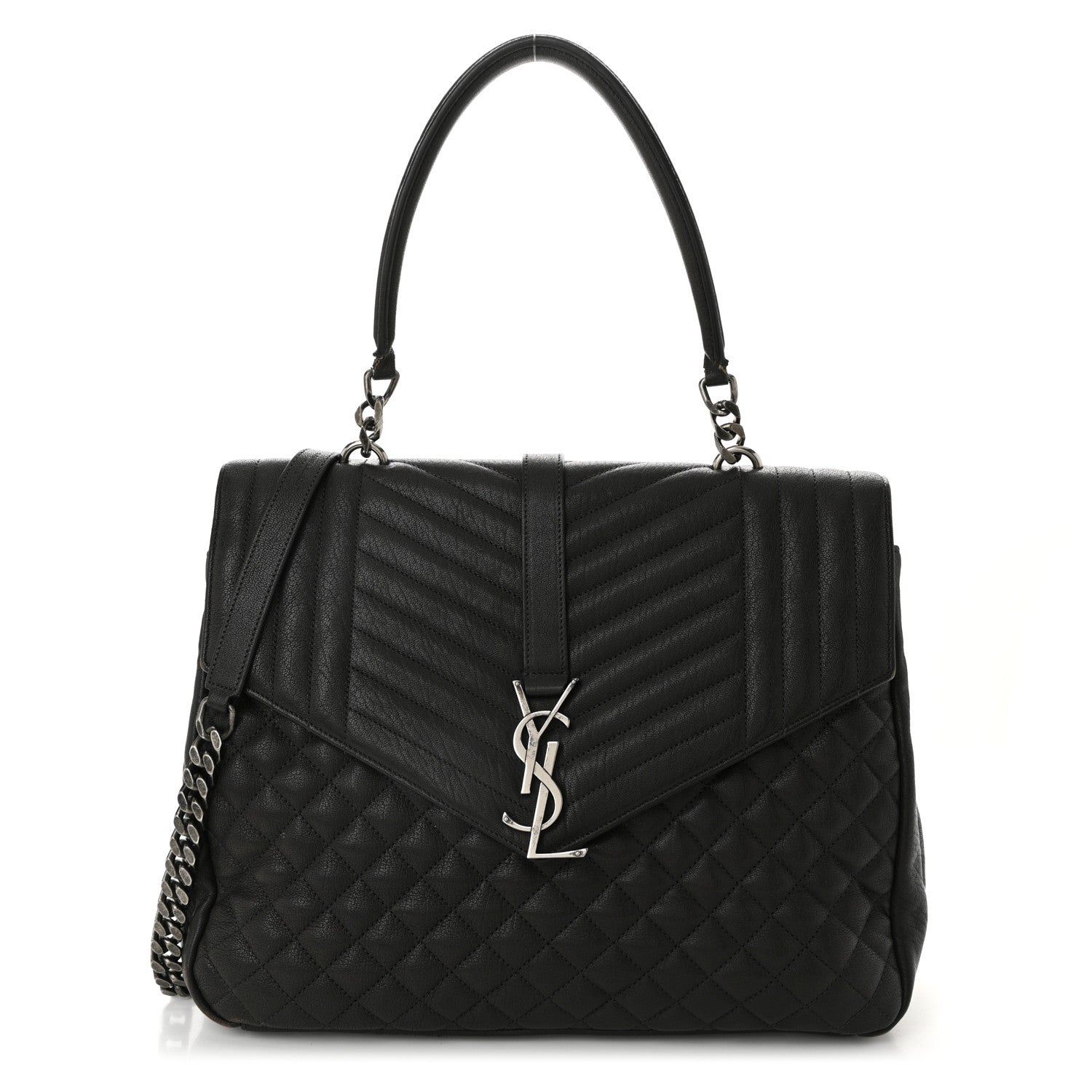 Sheepskin Tri-quilt Monogram Large College Satchel Asphalt