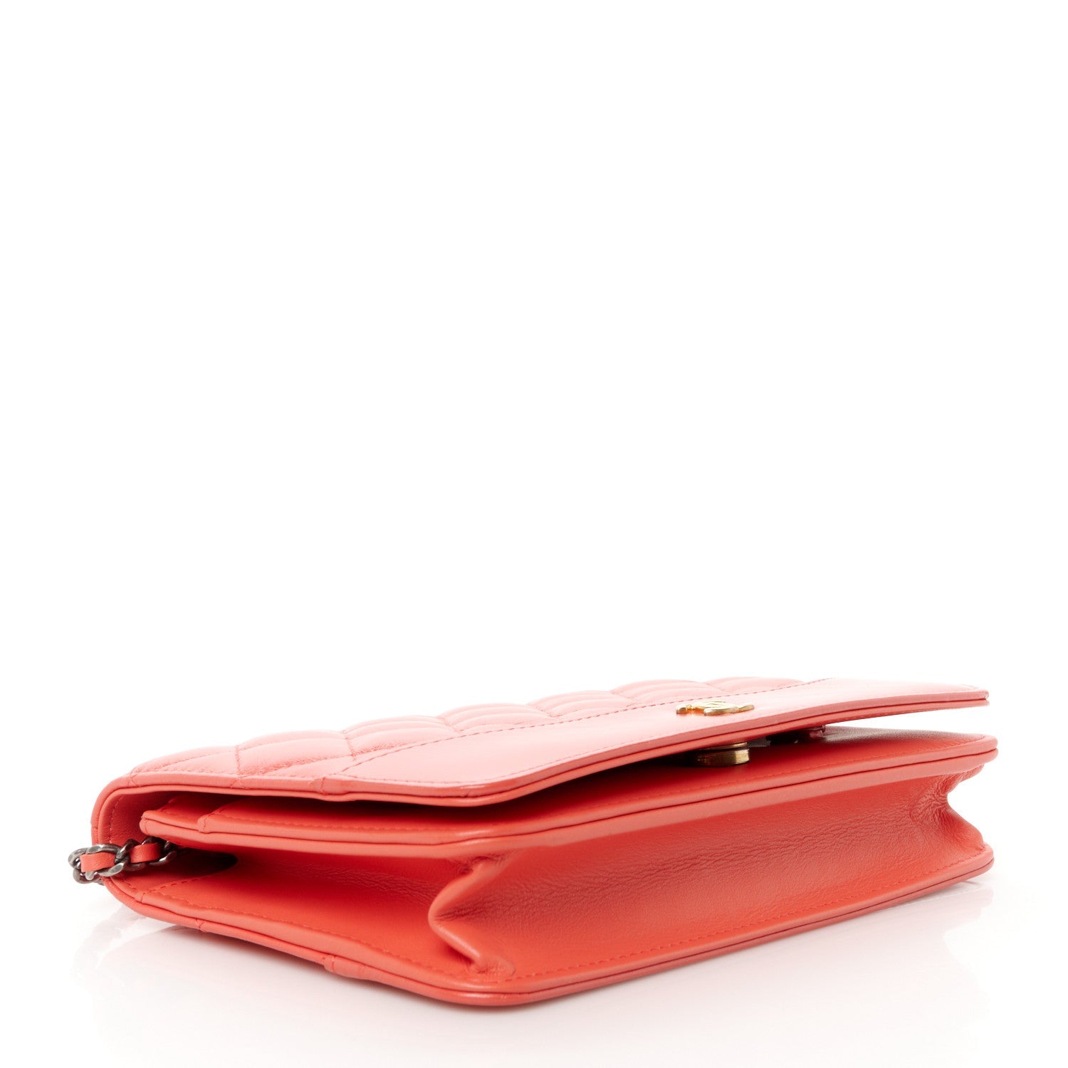 Aged Calfskin Quilted Gabrielle Wallet On Chain WOC  Orange