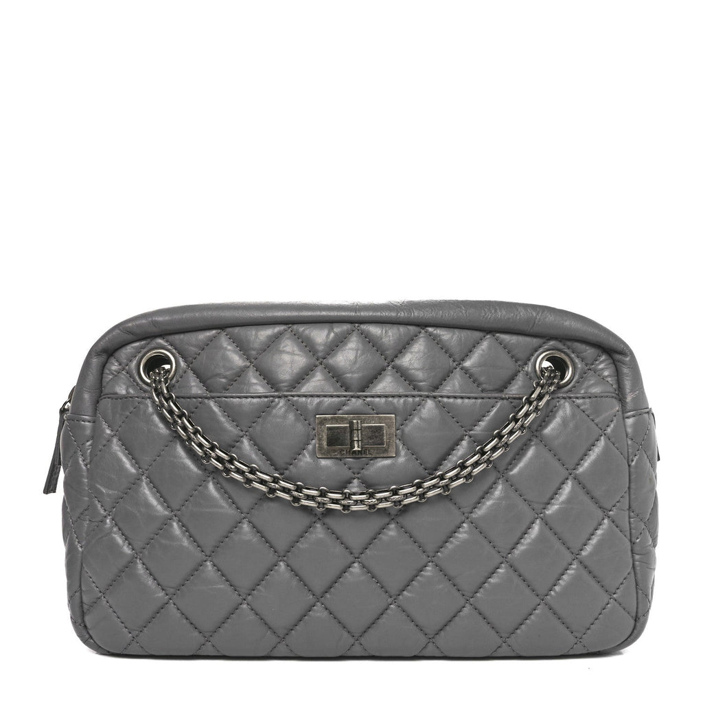 Aged Calfskin Quilted Medium Reissue Camera Case Grey
