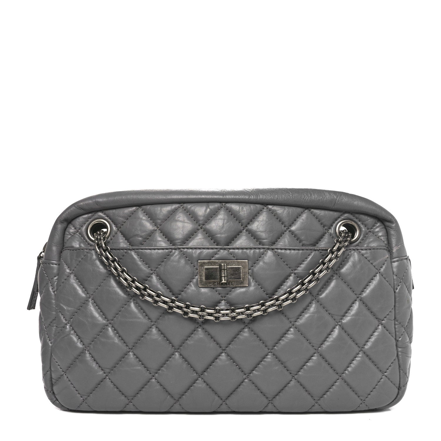 Aged Calfskin Quilted Medium Reissue Camera Case Grey