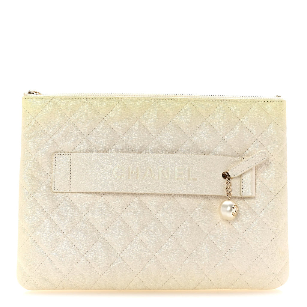 Iridescent Caviar Medium Night by the C Pouch Clutch White