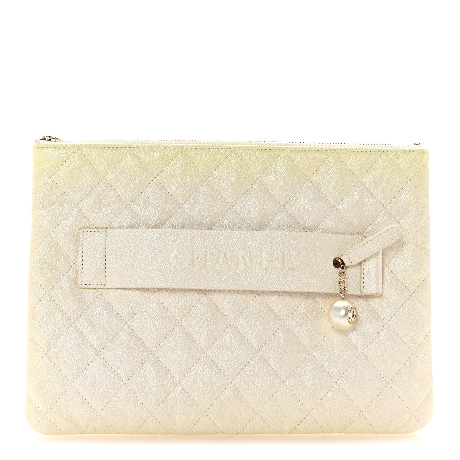 Iridescent Caviar Medium Night by the C Pouch Clutch White
