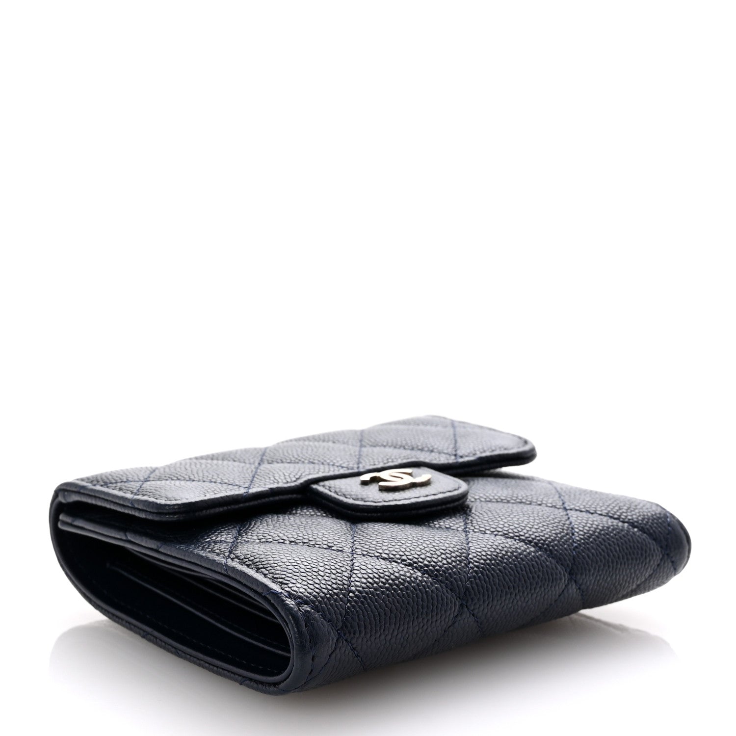 Caviar Quilted Compact Flap Wallet Navy
