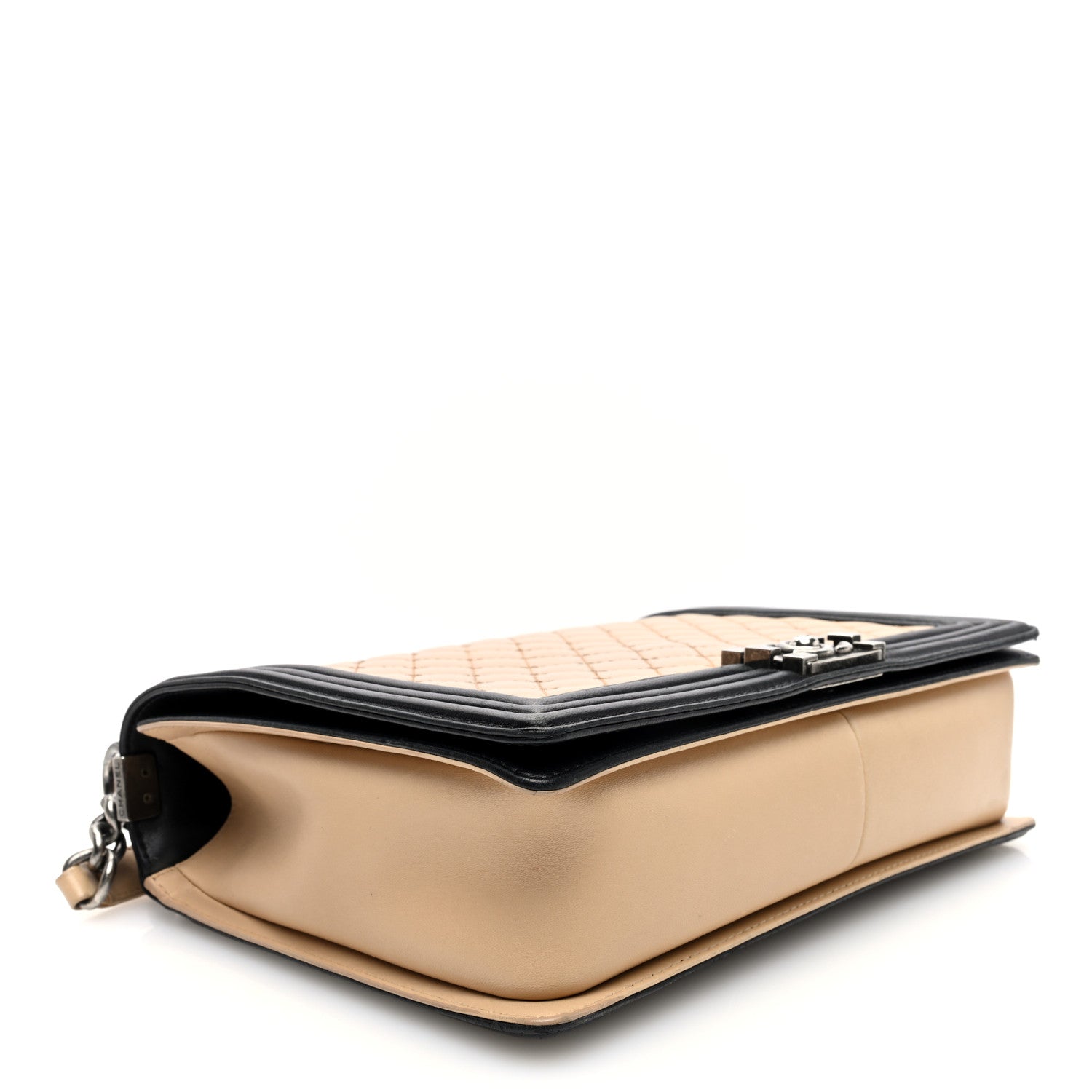Lambskin Quilted Large Boy Flap Beige Black