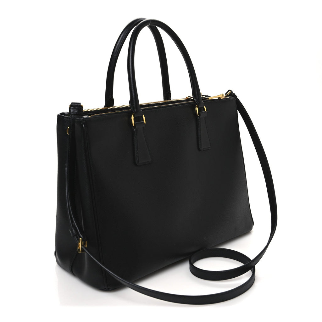 Saffiano Lux Medium Galleria Double Zip Tote Black