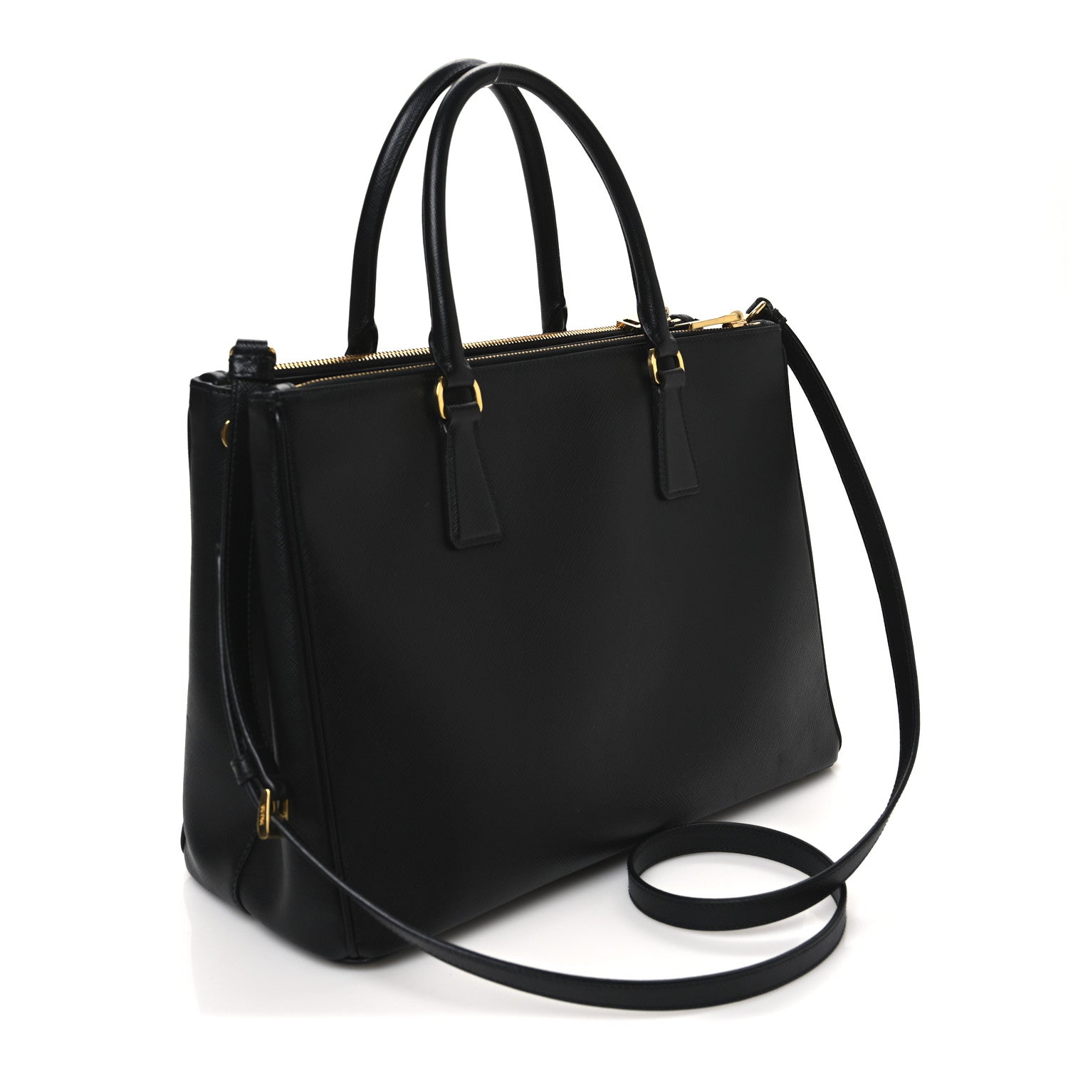 Saffiano Lux Medium Galleria Double Zip Tote Black