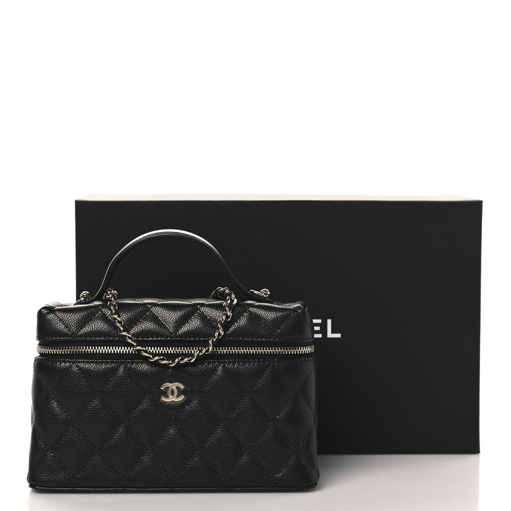 Caviar Quilted Top Handle Slim Vanity With Chain Black