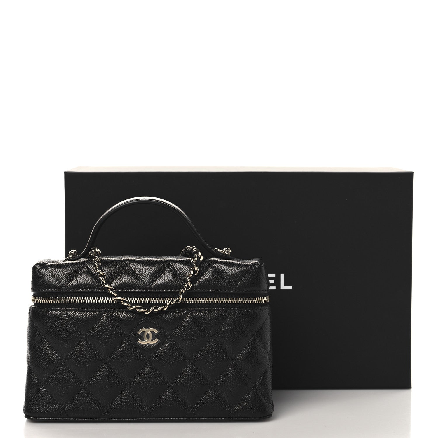 Caviar Quilted Top Handle Slim Vanity With Chain Black