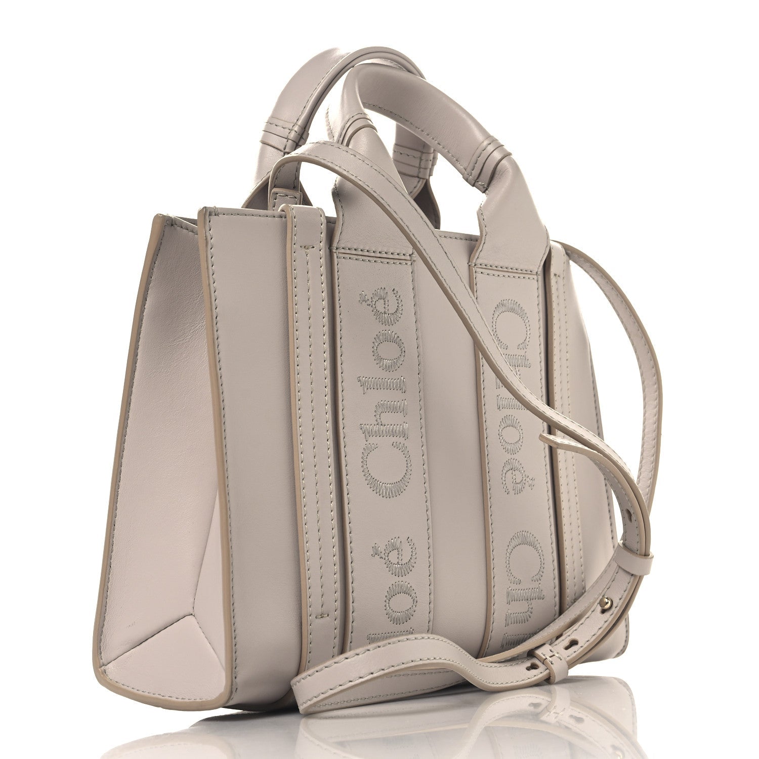 Calfskin Small Woody Ribbon Tote Cement Pink
