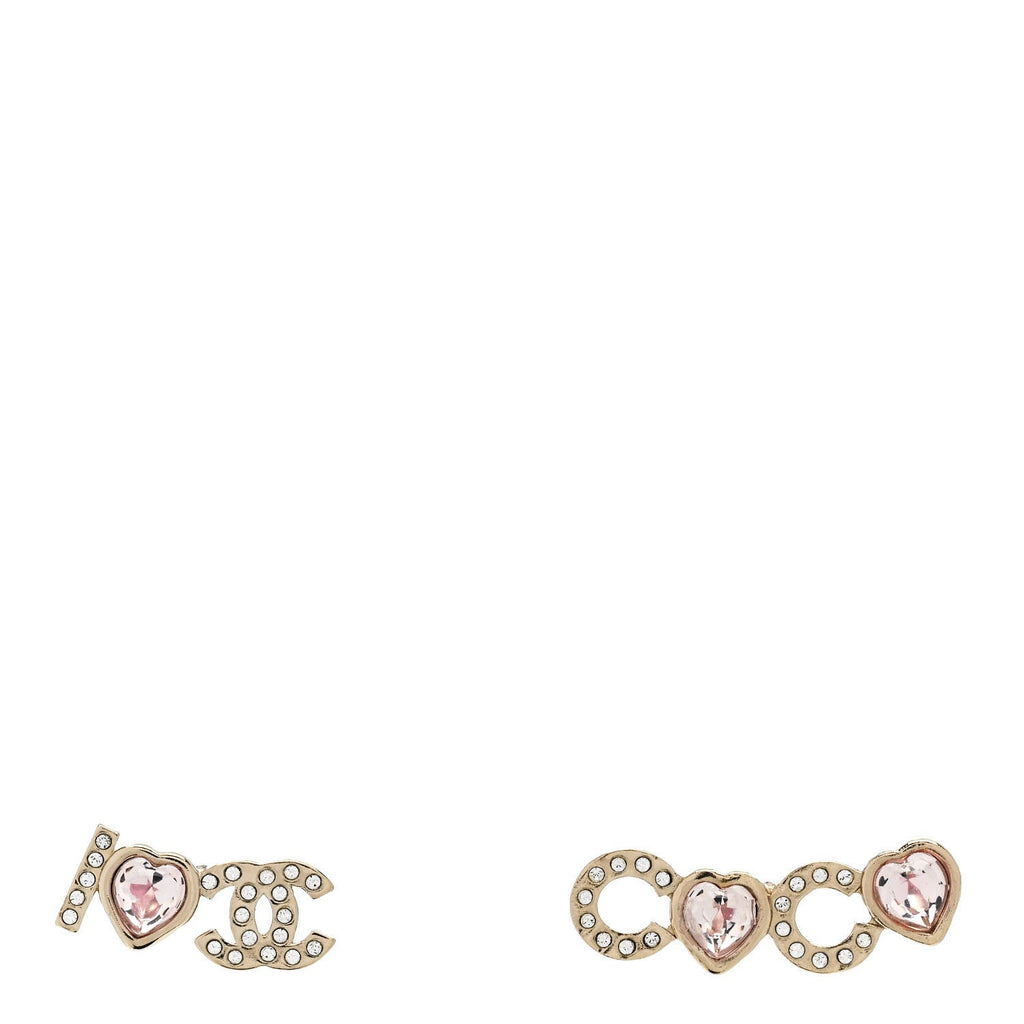 Metal Strass I Love Coco Heart Earrings Gold Pink
