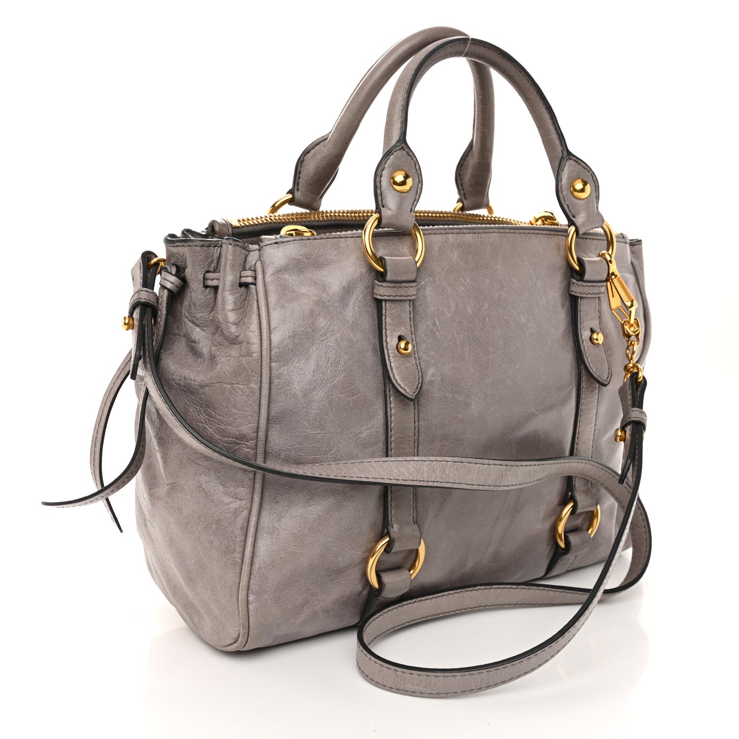 Vitello Shine Double Zip Tote Fumo