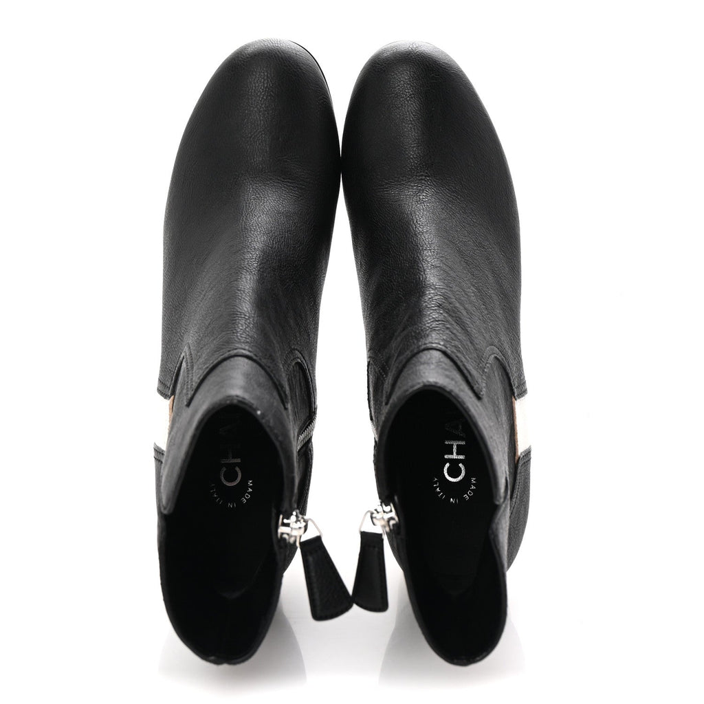 Goatskin Calfskin CC Short Boots 38.5 Black White