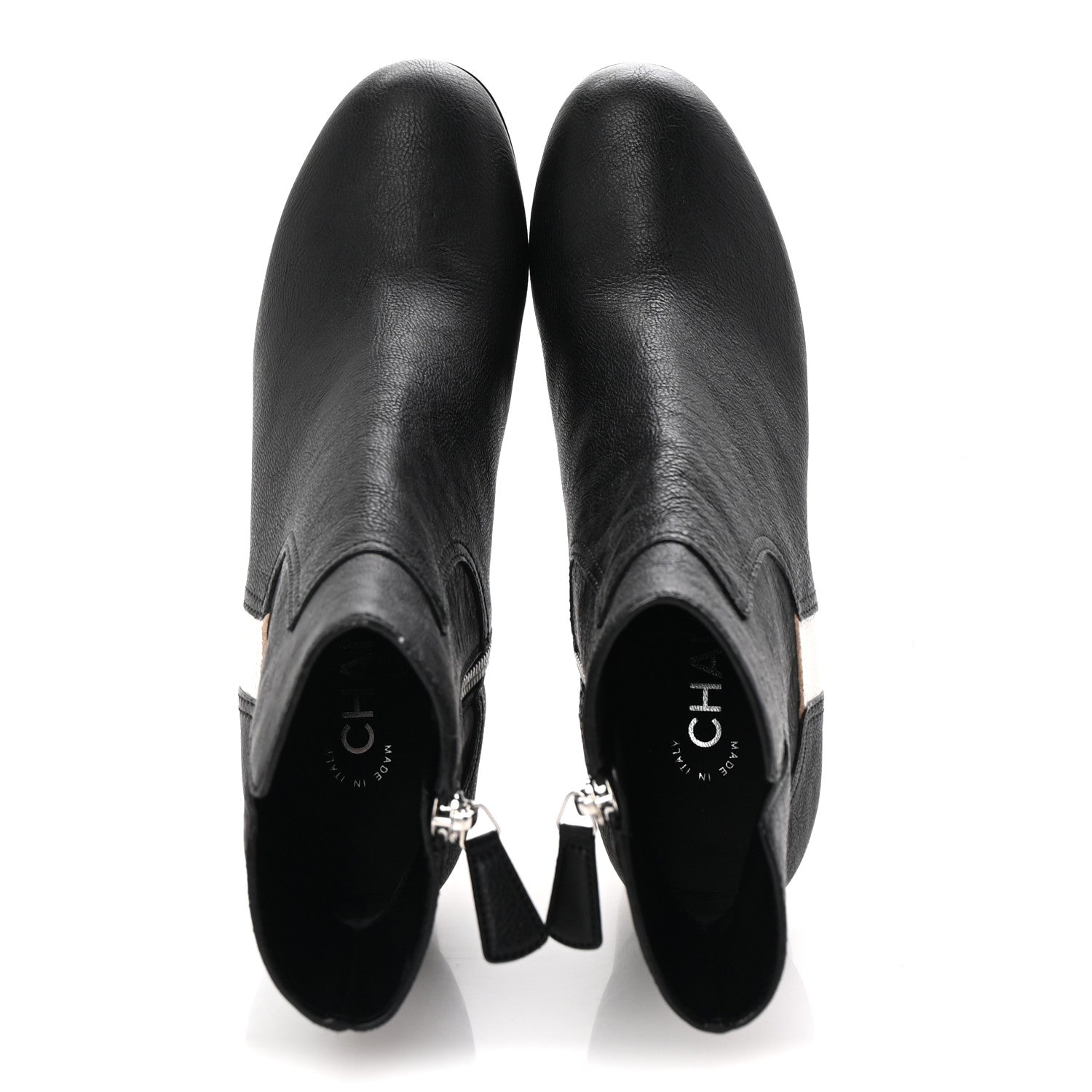 Goatskin Calfskin CC Short Boots 38.5 Black White