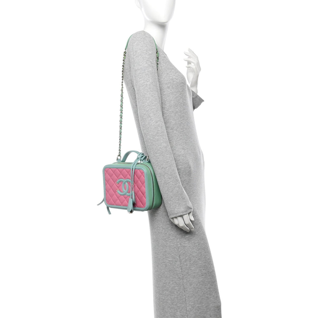 Caviar Quilted Medium CC Filigree Vanity Case Pink Green Blue
