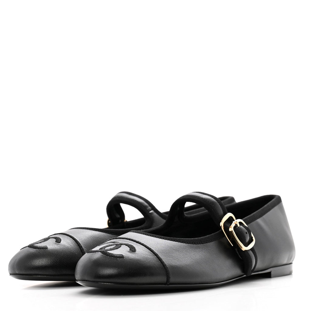 Lambskin Mary Jane Flats 37.5 Black